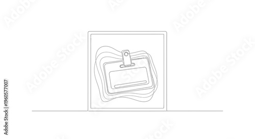 Continuous line art illustration of an identity badge representing recognition and professional