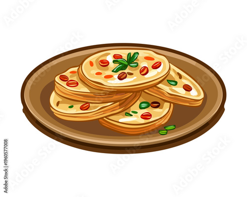 Sliced Beef Steak With Fresh Salad And Garnish On White Plate - Vector Illustration