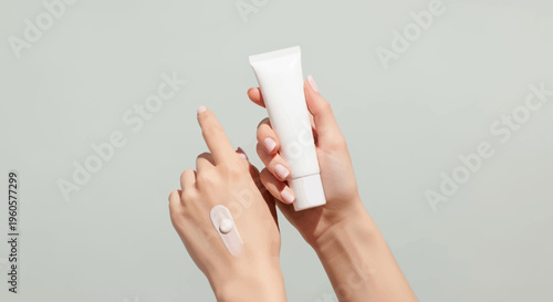 Hand applying cream from tube, skincare routine, beauty product, cosmetic care, healthy skin
