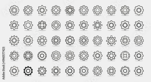 Collection of Diverse Gear Icons: Mechanical Engineering and Industry Symbols