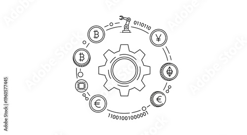 Digital Currency and Technology Gear Concept