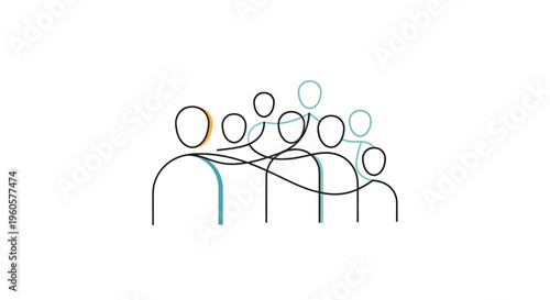 Abstract Group of People Silhouette Connected, Unity and Teamwork Concept