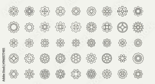 Diverse Gear Icons Collection: Mechanical Engineering Symbols, Cogwheel Set, Technical Design Elements