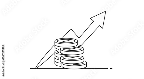 Financial Growth Concept: Stack of Coins with Upward Arrow Graph