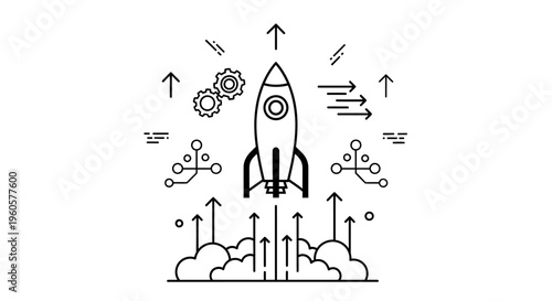 Rocket Launching Upwards: Startup, Innovation, and Business Growth Concept