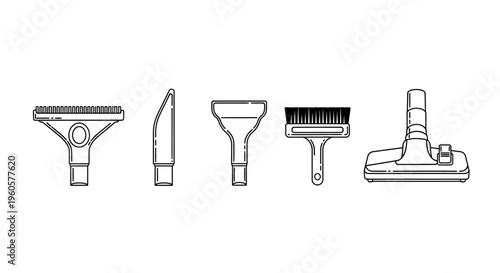 Set of Vacuum Cleaner Attachments: Brushes, Nozzles, and Heads - Line Art
