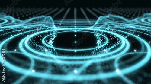 Futuristic wifi mesh network waves glowing blue on black with ripple effects