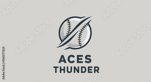 Aces Thunder Baseball Logo with Stylized Ball and Lightning Bolt