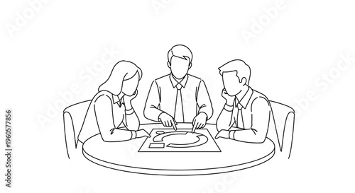 Business team collaborating around a table with a project plan