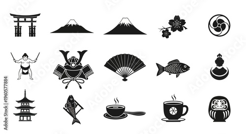 Japanese Culture Icons: Traditional Symbols, Landmarks, and Icons Collection
