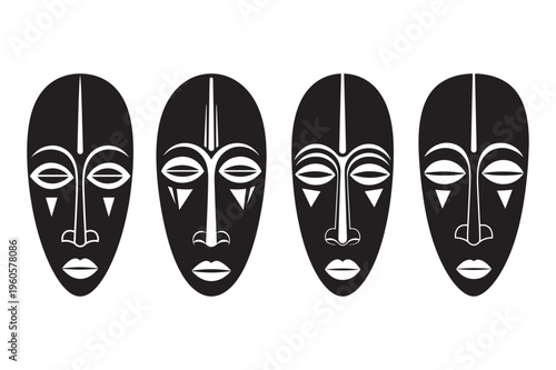 African Tribal Mask Silhouette Vector Set