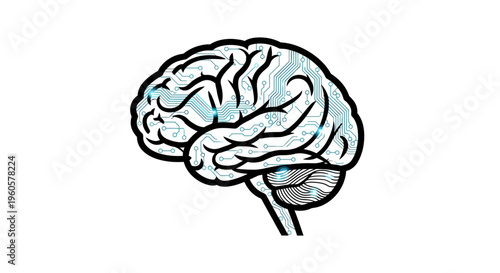 Digital Brain Circuit Board Technology Concept - AI and Neuroscience