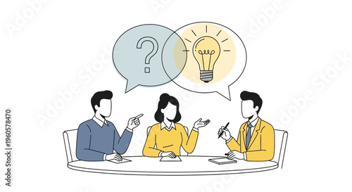 Team brainstorming ideas, problem solving, and finding solutions with lightbulb inspiration