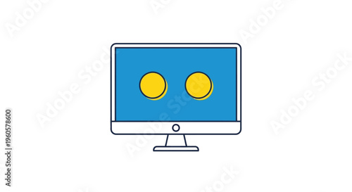 Computer Monitor Displaying Two Yellow Circles on Blue Screen - Technology Concept