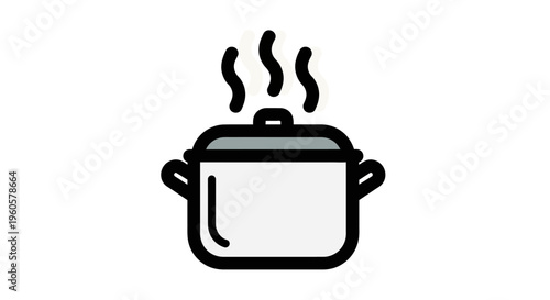 Steaming Pot Icon: Hot Food Cooking Concept, Kitchenware Symbol