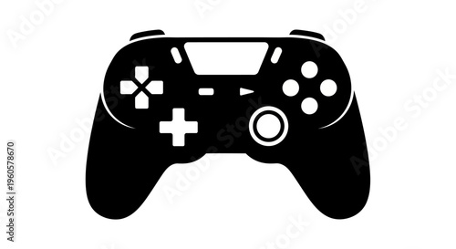 Black Video Game Controller Icon, Modern Gaming Input Device Silhouette