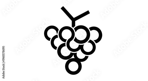 Minimalist black and white grape cluster icon, simple line art graphic design