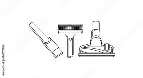 Vacuum Cleaner Attachments Set: Crevice Tool, Brush, and Floor Head - Line Art