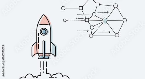 Rocket Launching into Network System, Startup and Innovation Concept