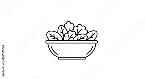 Simple Salad Bowl Icon: Fresh Greens, Healthy Eating, Organic Food, Minimalist Design