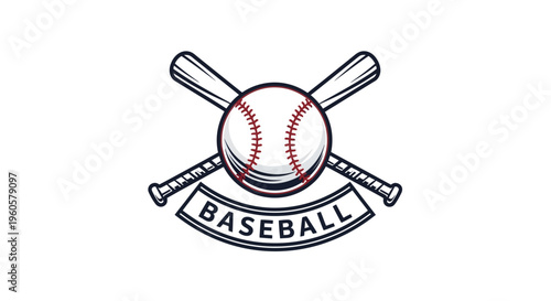 Baseball Emblem with Crossed Bats and Ball, Vintage Style