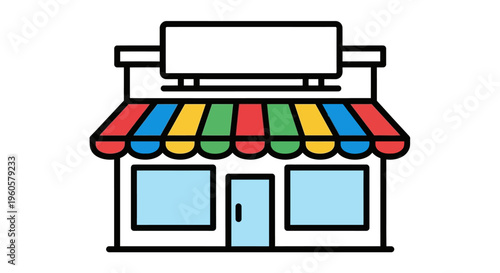 Colorful Storefront Facade with Awning and Signboard - Small Business Icon