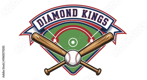Diamond Kings Baseball Logo with Bats and Ball on Field