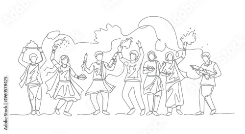 Happy People Celebrating with Color Powder and Music