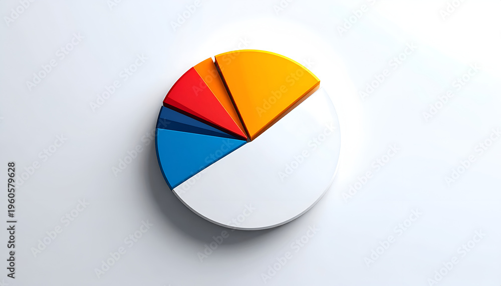 Fototapeta premium Colorful 3D Pie Chart on White Backdrop Representing Data Segments and Market Share