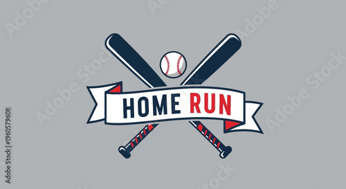 Home Run Baseball Graphic: Crossed Bats, Ball, and Banner