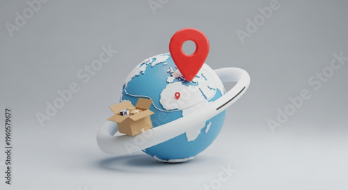Global Shipping and Delivery: Airplane, Globe, Package, and Location Pin