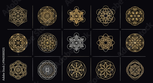 Sacred Geometry Symbols Set: Metatron's Cube, Flower of Life, Seed of Life