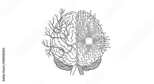 Human Brain Hybrid: Organic vs. Digital - AI, Technology, Neuroscience Concept