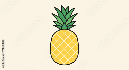 Simple Yellow Pineapple Icon with Green Leaves on Light Beige Background