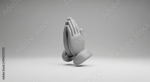 3D Praying Hands Icon on Gray Background