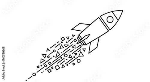 Rocket Launching into Space with Geometric Shapes and Particles Trail