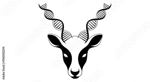 Deer head silhouette with dna horns scientific biology concept design