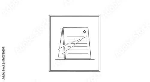 Clean outline graphic of a table stand holding a document featuring a star and strike-through