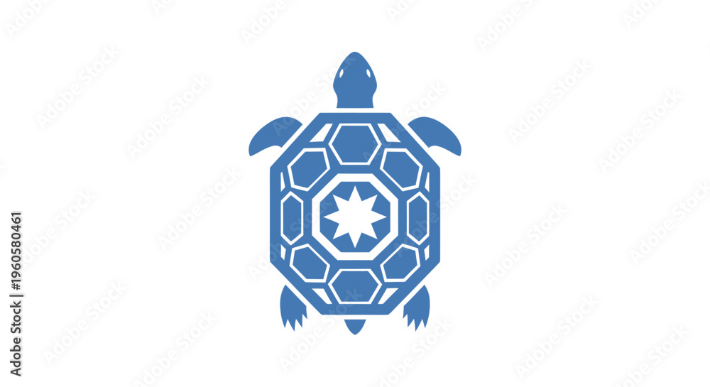 Fototapeta premium Geometric blue turtle icon on white background symbolizing protection