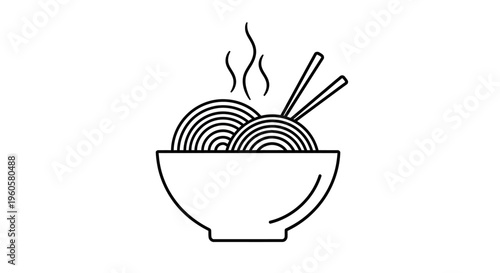 Steaming Bowl of Noodles with Chopsticks Icon - Minimalist Line Art