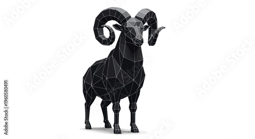 Geometric illustration of a black ram isolated on a white background
