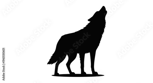 Silhouette of a howling wolf isolated on white background conceptual design