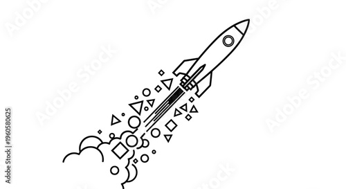 ?? Rocket Launching with Geometric Shapes and Smoke Trail - Concept of Innovation