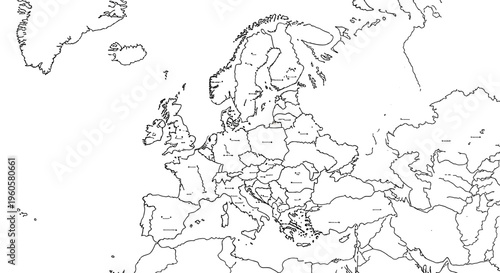 Blank Europe Map Outline Political Borders Vector Illustration