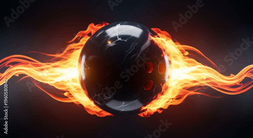 Bowling Ball on Fire: Intense Strike, Sport, and Competition Concept