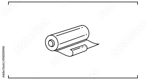 Minimalist line art illustration of a material roll unwinding, symbolizing craft or industrial