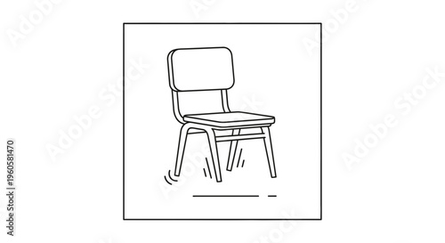 Simple black and white line art illustration of a classic chair indicating motion or instability