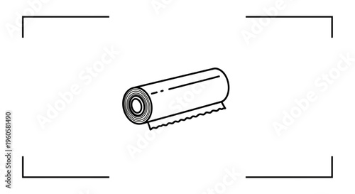 Minimalist line art illustration depicting a rolled paper product with a distinct serrated edge