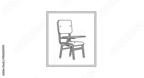 Minimalist line art illustration of a traditional student desk chair for educational themes