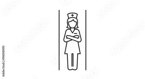 Outline illustration of a confident female healthcare worker with crossed arms profession